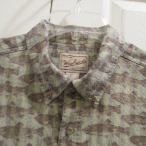 Woolrich Short Sleeve Fish Print Shirt sz XL 100% Cotton Short Sleeve Casual - Picture 9 of 9